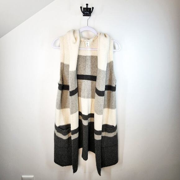 Max Studio Sleeveless Hooded Striped Duster Cardigan Size Large Lagenlook School - Picture 1 of 5